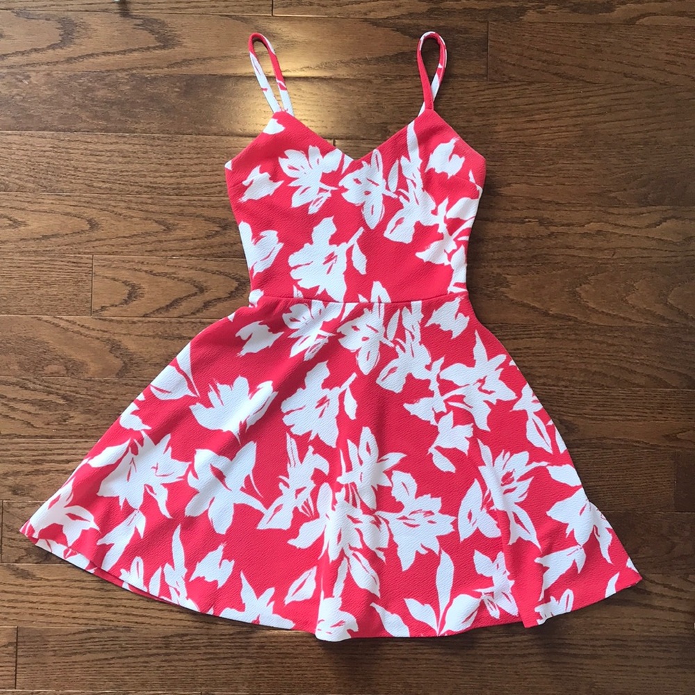 AQUA White and Coral Pattern Dress